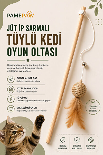 PAMEPAW Doğal Jüt İp Sarma Toplu Kedi Oyun Oltası