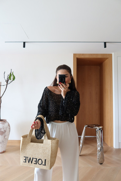 Özge Özgenç Bluza sa šljokicama i mercerizovanim materijalom