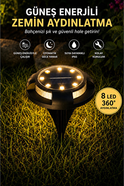 SYN AKSESUAR 8 LEDLİ Güneş Enerjili Solar Zemin Aydınlatma Lambası – IP65 Su ...