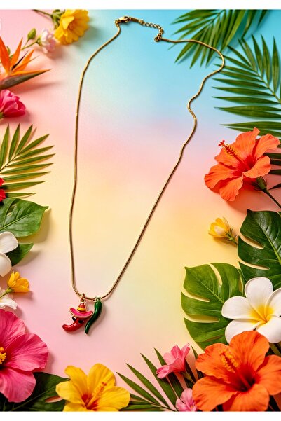 ayoljewelry Kadın Çelik İtalyan Zincirli Esprili Akdeniz Şans Biberi Kolye