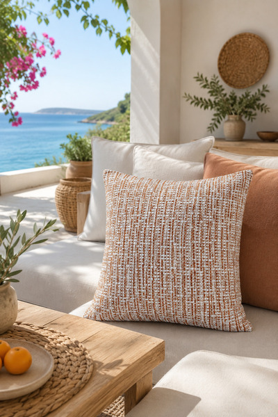 FULY CONSEPT CoastWeave Sunset Dekoratif Kırlent Kılıfı | Turuncu Krem Dokuma...