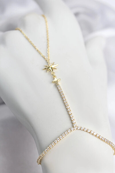 Clariss Gold Color Brass Zircon Stone Pole Star Model Şahmeran