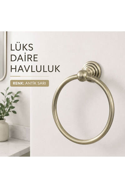 Badem10 Lüks Daire Havluluk Antik Sarı Banyo WC Mutfak Yuvarlak Havlu Askısı ...