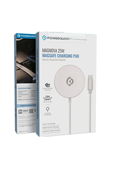Powerology لوحة شحن ماجنوفا 25 واط باللون الأبيض