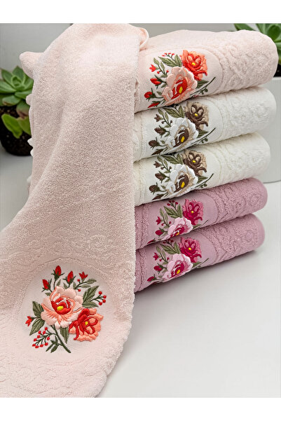 AYHANHOME طقم مناشف للوجه مطرزة بالزهور 6 قطع مقاس 50x90