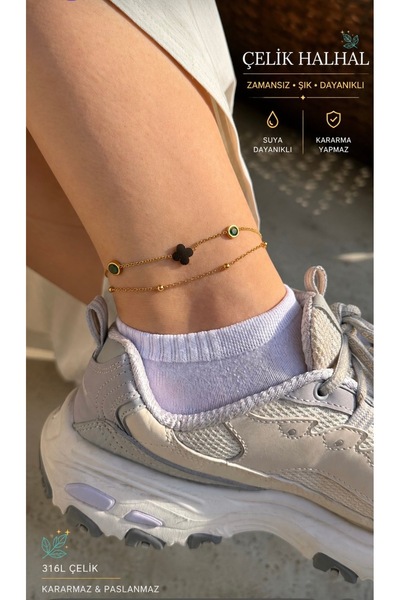 staınless steel Gold Color Steel Anklet with Clover Figure – Waterproof and N...