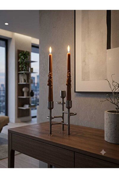 SCA CANDLE Dekoratif Mum Şamdan mum Nar Desenli Koyu Kahve 2 kili