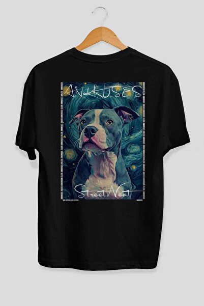 Ankhises For Dog Lovers 20 Black Oversize T-Shirt with Dog Print on the Back ...