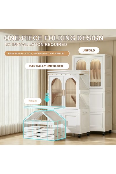 Vitakit Folding Combination Wardrobe with Wheels, Thick Plastic Assembled Clothes Storage Closet