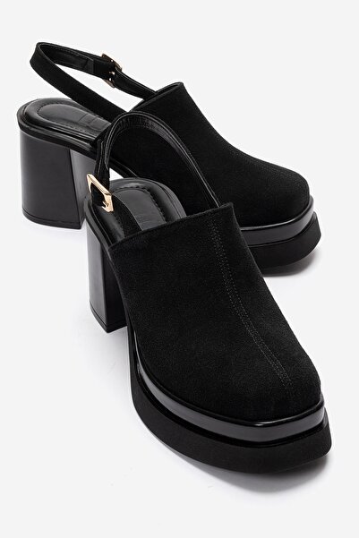 LuviShoes Sandale de damă BAVIX din piele intoarsa neagra, cu platforma si to...