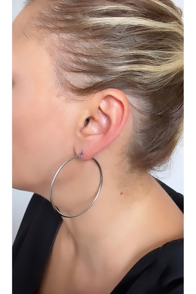 VNS Accessories حلق دائري من الفولاذ باللون الفضي (5 سم)