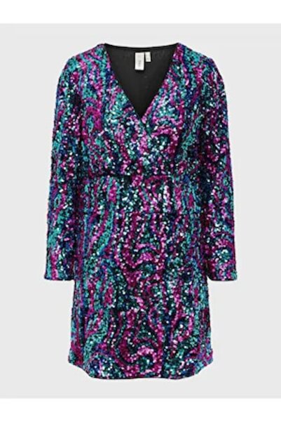 YAS Rochie de damă, multicoloră, M INTL, decolteu în V, model petrecut