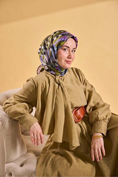 Silk Home Eșarfă din mătase twill, verde cu dungi