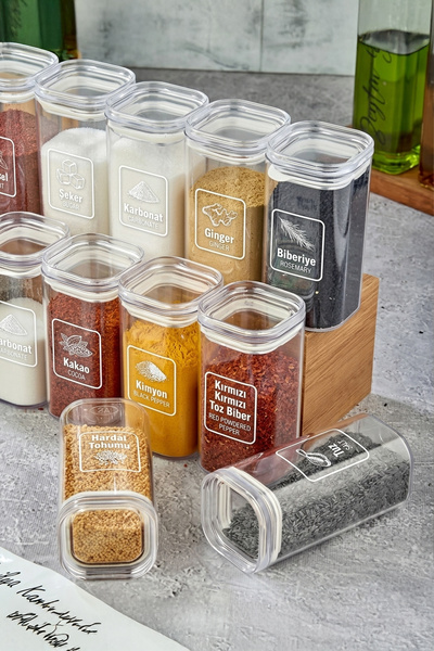 iselahome Viona Acrylic Spice Container Set of 12, 350 ml Vacuum Lid Storage Container and Spice Jar