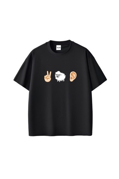 Violon Dvije emoji u obliku janjećih ušiju, štampana crna unisex majica preve...