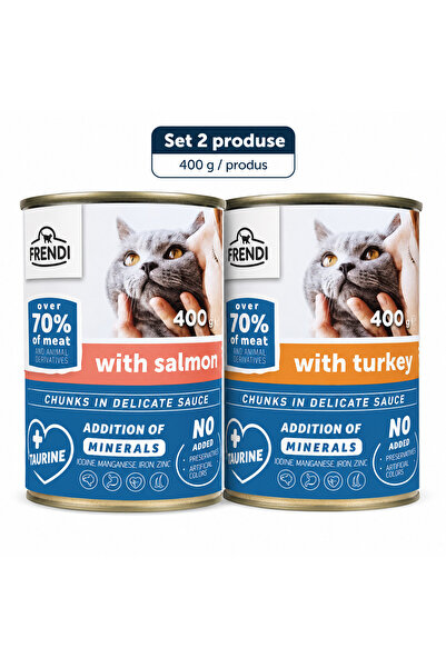 FRENDİ Cat, hrana umeda pentru pisici, Set 2 conserve, Mix Somon, Curcan, 2 x...