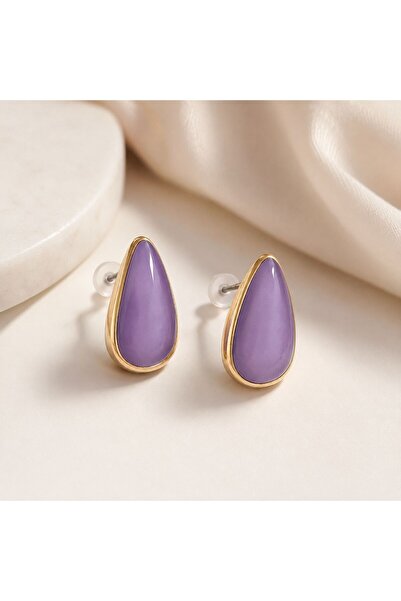 So Much Accesories Lilac Drop Earrings with Gold Detail and Shiny Stone Appea...