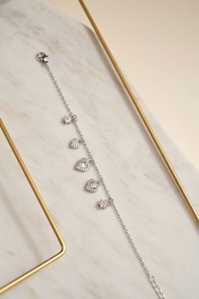RMY MODA Women's Silver Heart Charm Dangle Bracelet