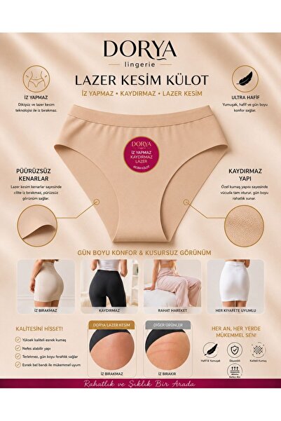 QULAT Dorya Lazer Kesim Kadın Külot 3’lü Paket – İz Yapmaz, Kaydırmaz, Dikişs...