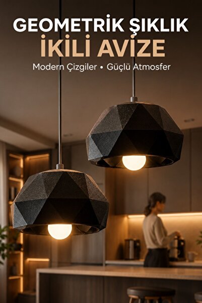 Oxyteez Salon Plastik Geometrik Sarkıt Avize Tekli İkili Üçlü Beyaz Siyah Led...