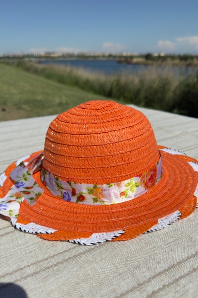 Mollycrush Gift Summer Hat Girls Orange Straw Beach Fashion |   Sunscreen Bow Detailed Stone Model