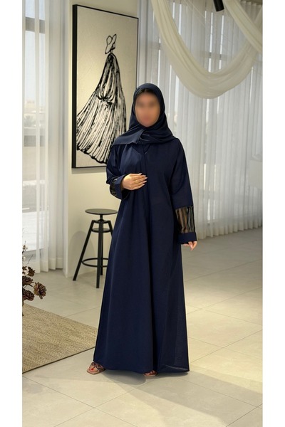 elegant veil Linen Fabric Abaya with Hand Embroidery Along the Entire Abaya