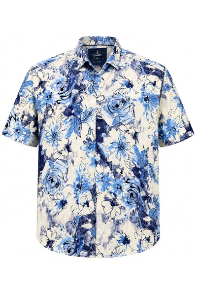 tambattal Plus Size Cotton Patterned Short Sleeve Shirt