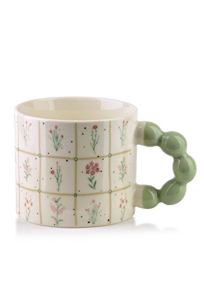 MONDEX Cană din porțelan AFFEKDESIGN NARIA 9x14x8 cm Verde pastel și roz 350 ml
