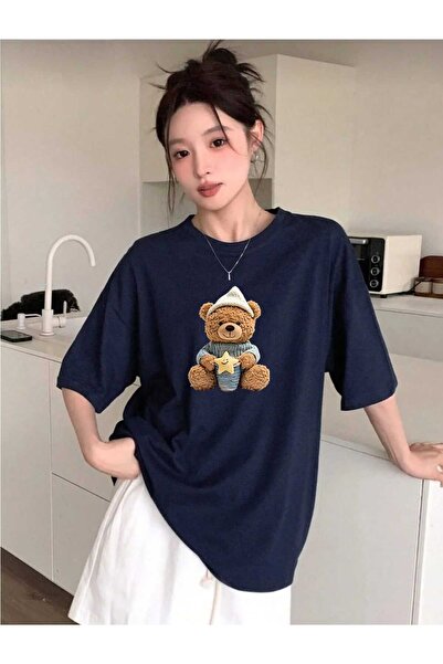tkn your style Women's Starry Teddy Bear Print Design Tshirt