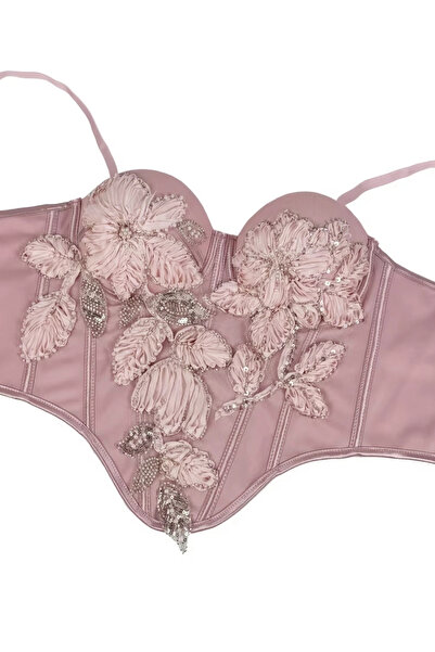 Didosh Party House Powder Pink 3D Floral Embroidered Corset Bustier – Special...