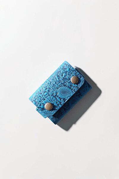 MAT Deri Blue Leather Card Holder Small Size Shawl Patterned Gift Card Holder...