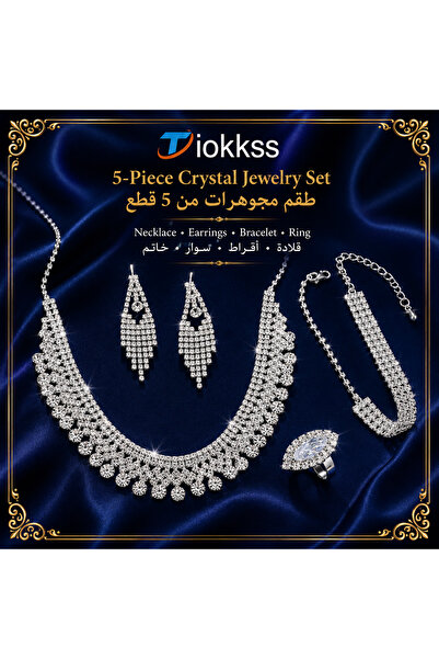 Tiokkss 5pcs Rhinestone Jewelry Set for Women, Crystal-Look Necklace Earrings...