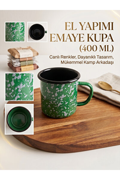 Elista Galaksi Serisi Sıçratmalı Retro Emaye Kamp Kupası (400 ml) Yeşil