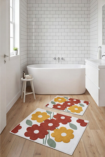 Dally Home Dijital Baskılı Kaymaz Yıkanabilir İkili Banyo Paspası Banyo Halıs...