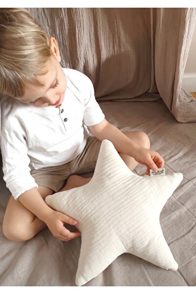 Accessories %100 Pamuk 4 Katlı Müslin Bebek Yıldız Yastık - 40 x 41 cm Ebatlarında Yıldız Yastık