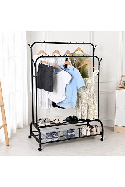 mastergold Metal Clothes Rack with Wheels 120x45x160 cm Double Layer Garment ...