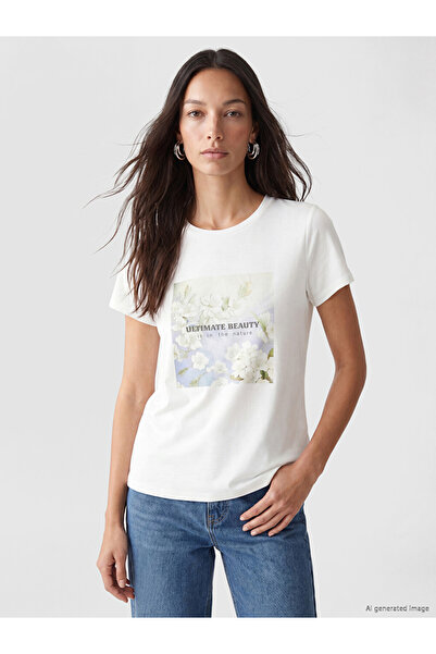 LC Waikiki White Crew Neck Printed Women's T-Shirt