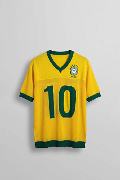 ablukaonline Erkek Oversize Futbol V Yaka Triko Forma T-Shirt Sarı