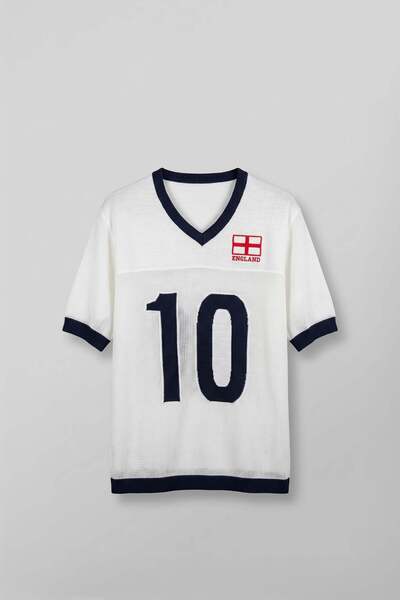 ablukaonline Erkek Oversize Futbol V Yaka Triko Forma T-Shirt Ekru