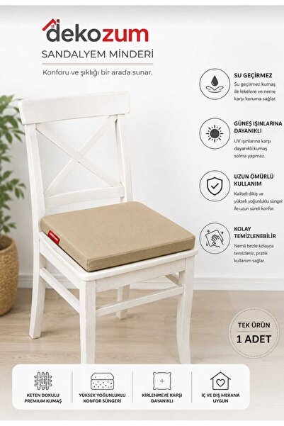 DEKOZUM COMFORT PLUS Sandalye Koltuk Minderi 40x40 Bağcıklı Fermuarlı Yıkanab...