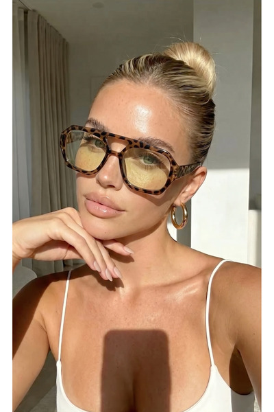Koi Eyewear Calista Pilot Leopar Çerçeve Sarı Nude Cam Güneş Gözlüğü