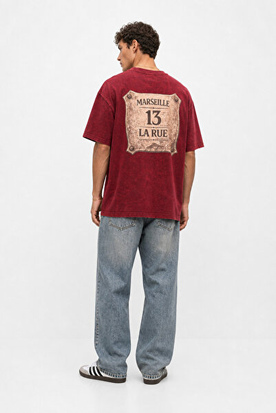 Respire Tricou supradimensionat Marseille cu aspect spălat, bordo