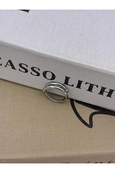 Hedef Bijuteri Silver Color Two Row Basic Adjustable Brass Ring T1
