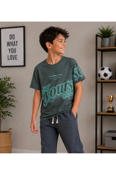 ecrin kids Erkek Çocuk "Yours" Baskılı Antrasit/Gri T-Shirt