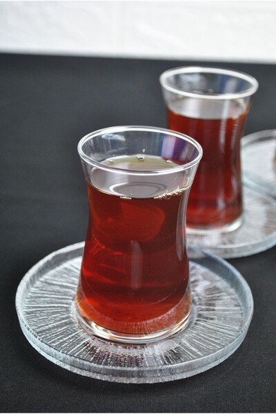 Qualitev 6-Person Heybeli Tea Cup and Rexy Tea Plate Tea Set 12 Piece Tea Set