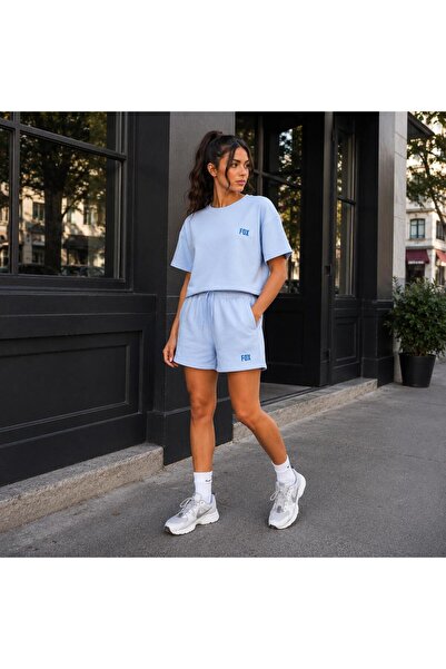 Mİ TİA ATELİER Women's Print Detailed Shorts T-Shirt Bottom Top Set