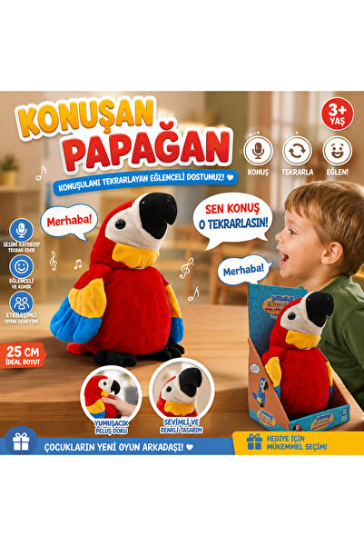 TRUST STORE Konuşulanı Tekrarlayan Eğlenceli İnteraktif Oyuncak Papağan Peluş...