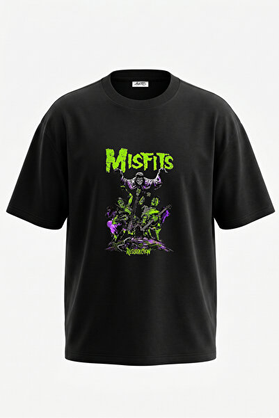 Anetos Tricou supradimensionat din bumbac negru cu imprimeu pe spate Misfits ...