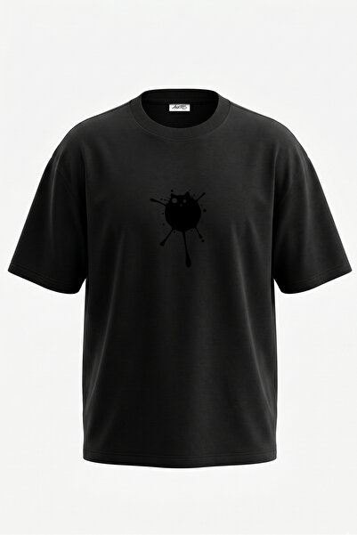 Anetos Tricou oversize negru din bumbac cu imprimeu pe spate Ink Blot Design
