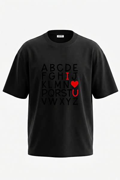 Anetos I Love You dizajn, pamučna crna oversize majica sa štampanim leđima